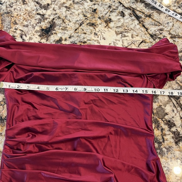 Red Off Shoulder Prom Gown Formal Evening Dress High Slit Elegant Glam Size Lg - Picture 4 of 10